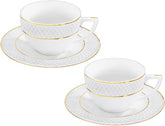 Wilmax Teetasse mit Untertasse 240 ml Weiß Goldrand Porzellan 2er Set WL-880102404/AB2