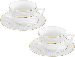 Wilmax Teetasse mit Untertasse 240 ml Weiß Goldrand Porzellan 2er Set WL-880102404/AB2