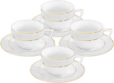 Wilmax Espressotasse mit Untertasse 90 ml Weiß Goldrand Porzellan 4er Set WL-880102400/AB4