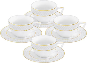 Wilmax Espressotasse mit Untertasse 90 ml Weiß Goldrand Porzellan 4er Set WL-880102400/AB4
