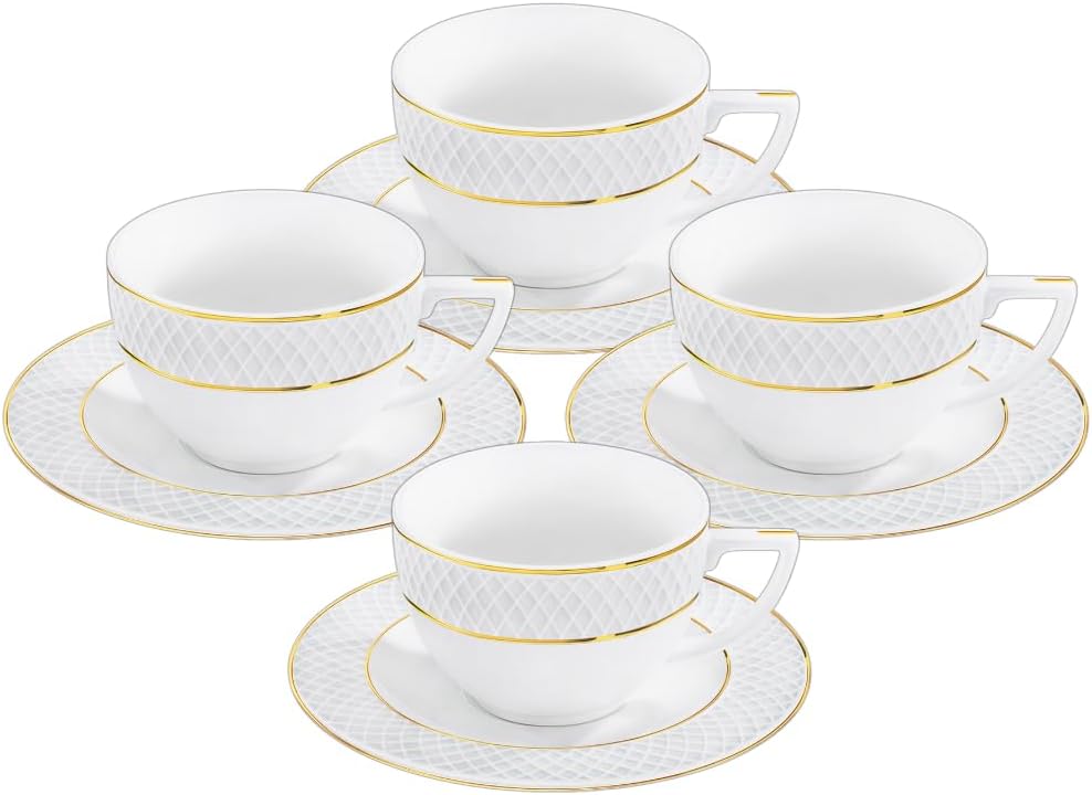 Wilmax Espressotasse mit Untertasse 90 ml Weiß Goldrand Porzellan 4er Set WL-880102400/AB4