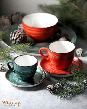 Wilmax Tasse-Untertasse 190 ml Grün Porzellan 6er Set WL-669535/AB6
