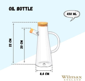 Wilmax Ölflasche 500 ml Glas mit Bambusdeckel WL-888964/A