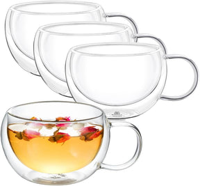 Wilmax Doppelwandiges Thermoglas mit Henkel 400 ml 4er Set WL-888770/A4