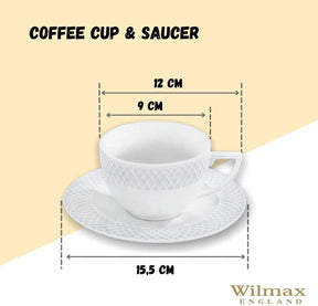 Wilmax Tasse mit Untertasse 240 ml Weiß Porzellan 6er Set