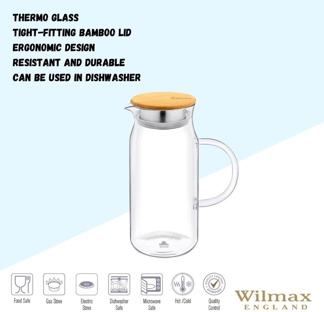 Wilmax Borosilikat Glas Krug mit Bambusdeckel