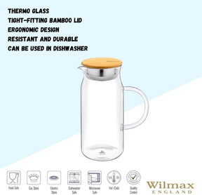 Wilmax Borosilikat Glas Krug mit Bambusdeckel