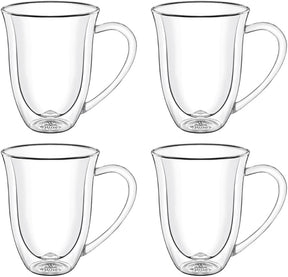 Wilmax Doppelwandige Tasse mit Henkel 250 ml Borosilikatglas 4er Set WL-888725/A4