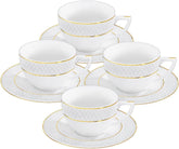 Wilmax Teetasse mit Untertasse 240 ml Weiß Goldrand Porzellan 4er Set WL-880102404/AB4