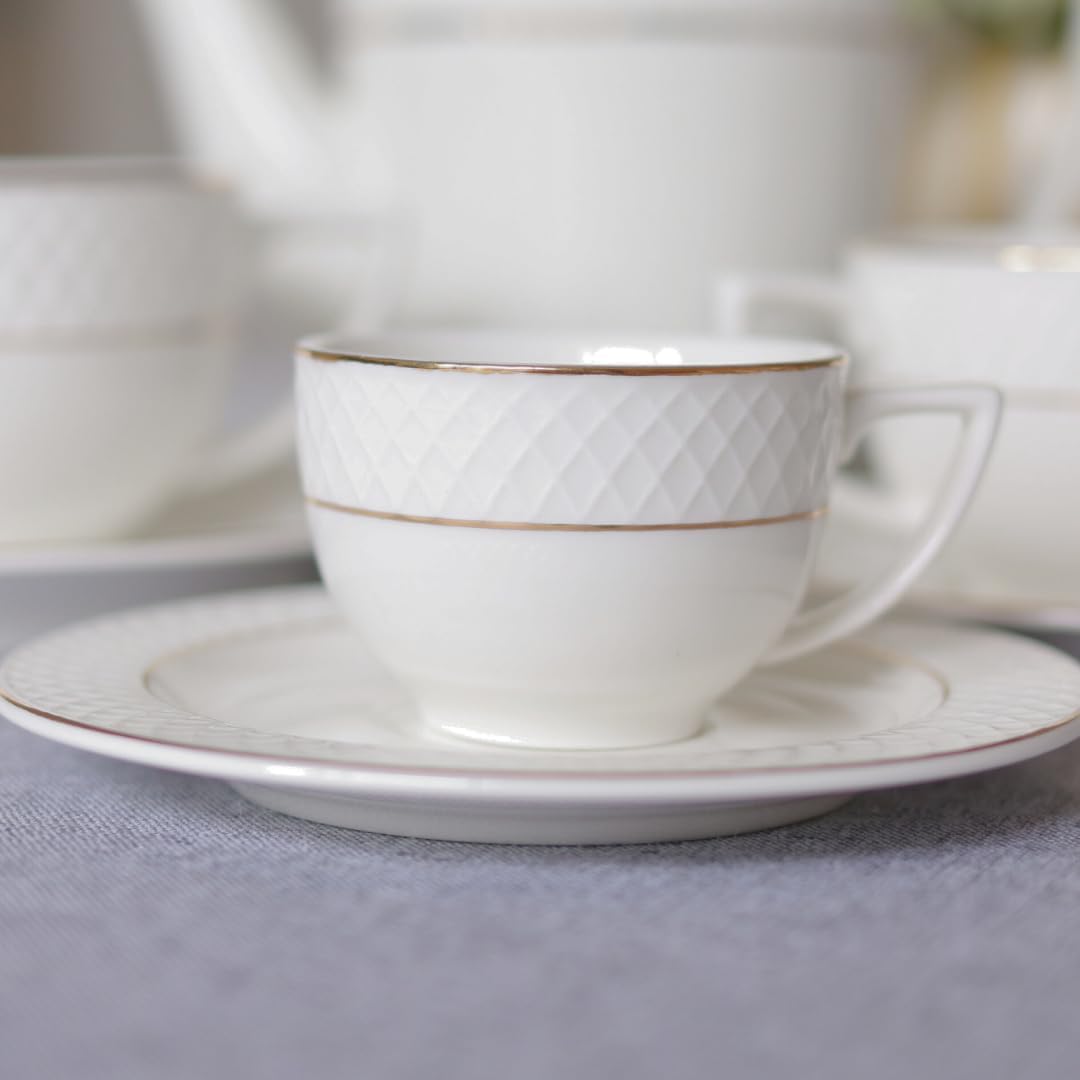 Wilmax Espressotasse mit Untertasse 90 ml Weiß Goldrand Porzellan 2er Set WL-880102400/AB2