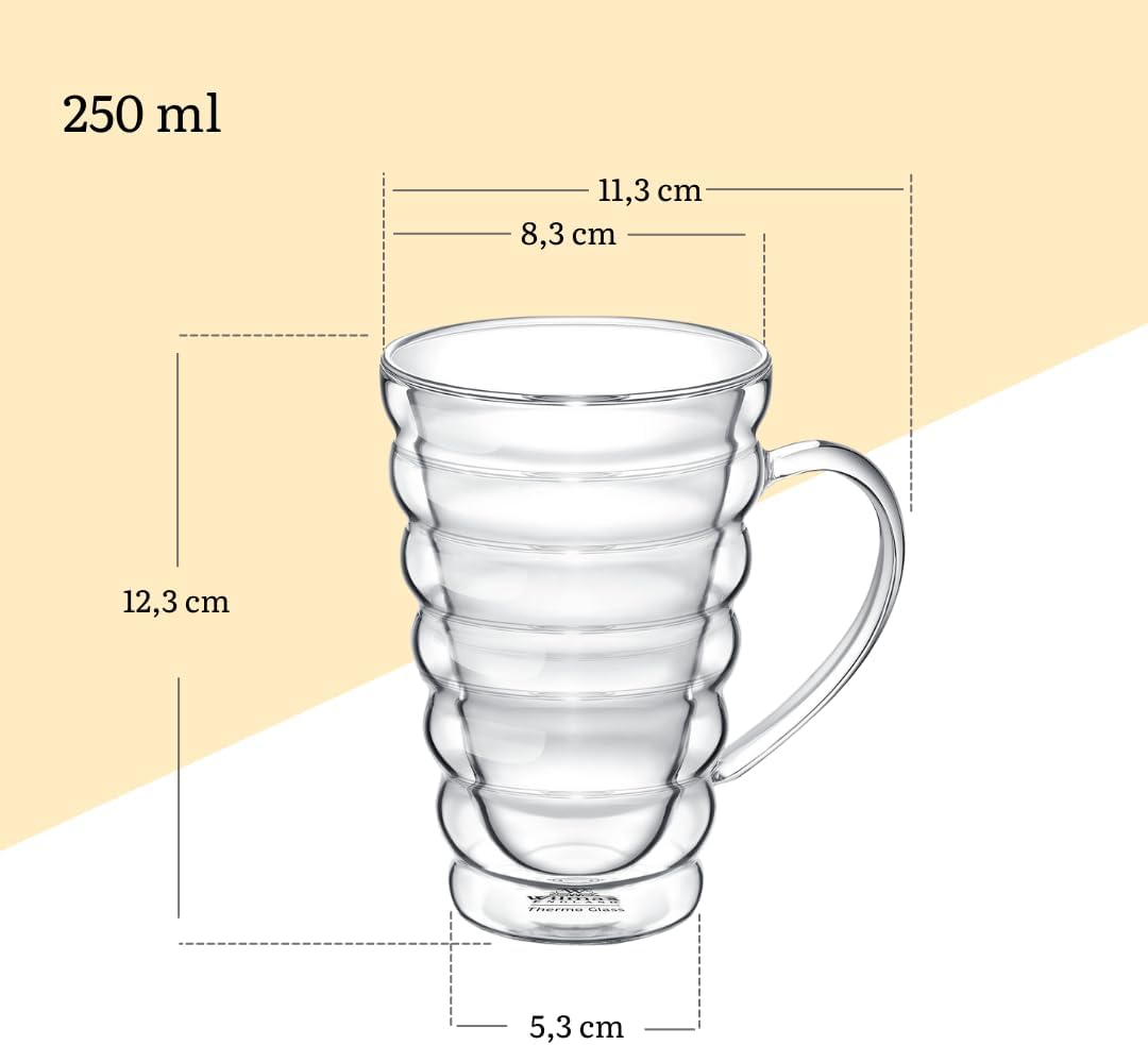 Wilmax Doppelwandige Thermoglas-Tasse mit Henkel