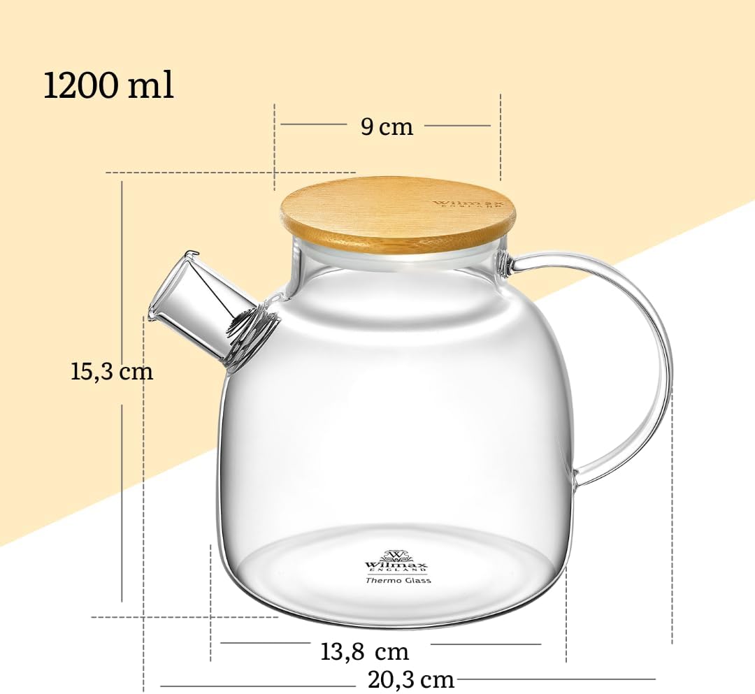 Wilmax Teekanne mit Bambusdeckel, 1200 ml, Glas