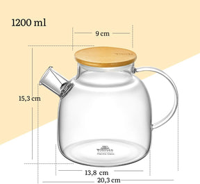 Wilmax Teekanne mit Bambusdeckel, 1200 ml, Glas