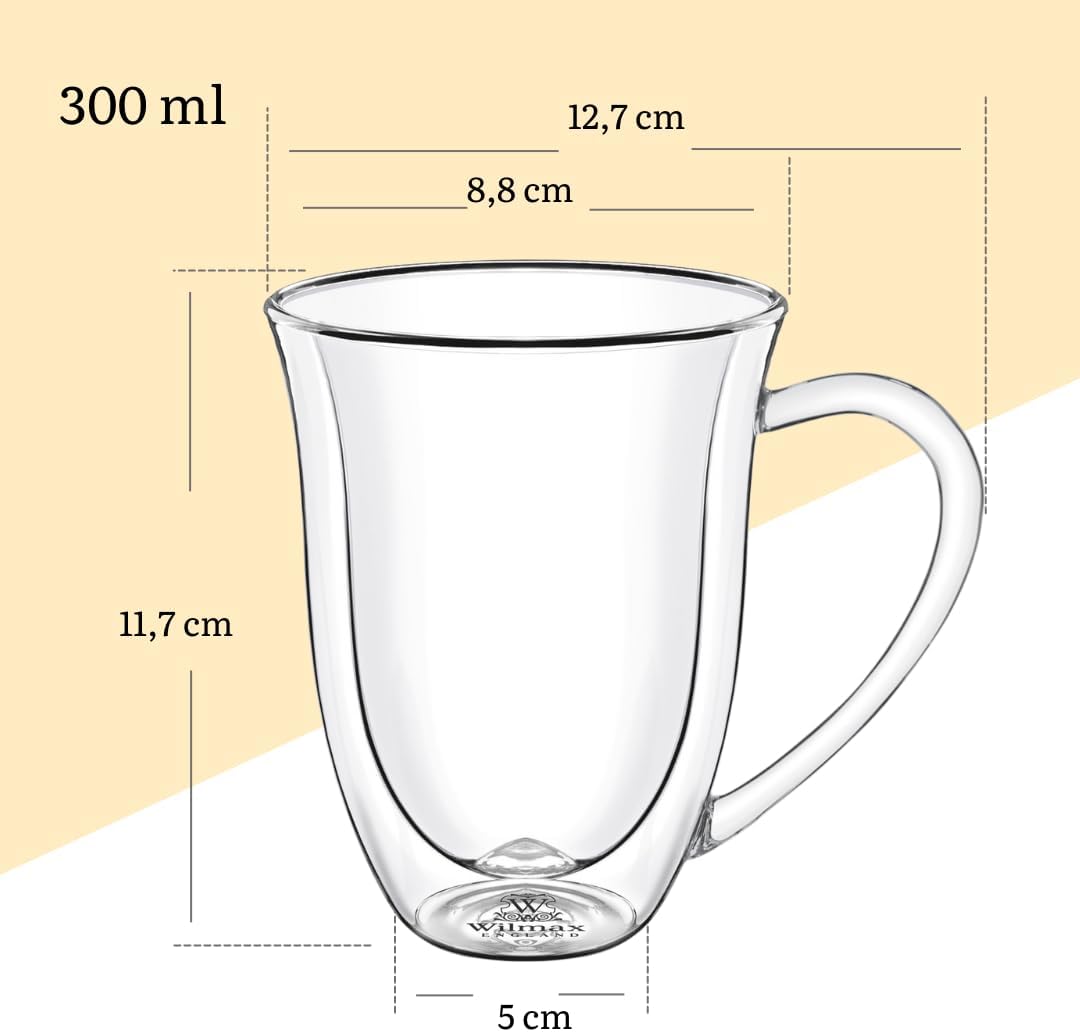 Wilmax Doppelwandiger Becher 300 ml Borosilikatglas 4er Set WL-888726/A4