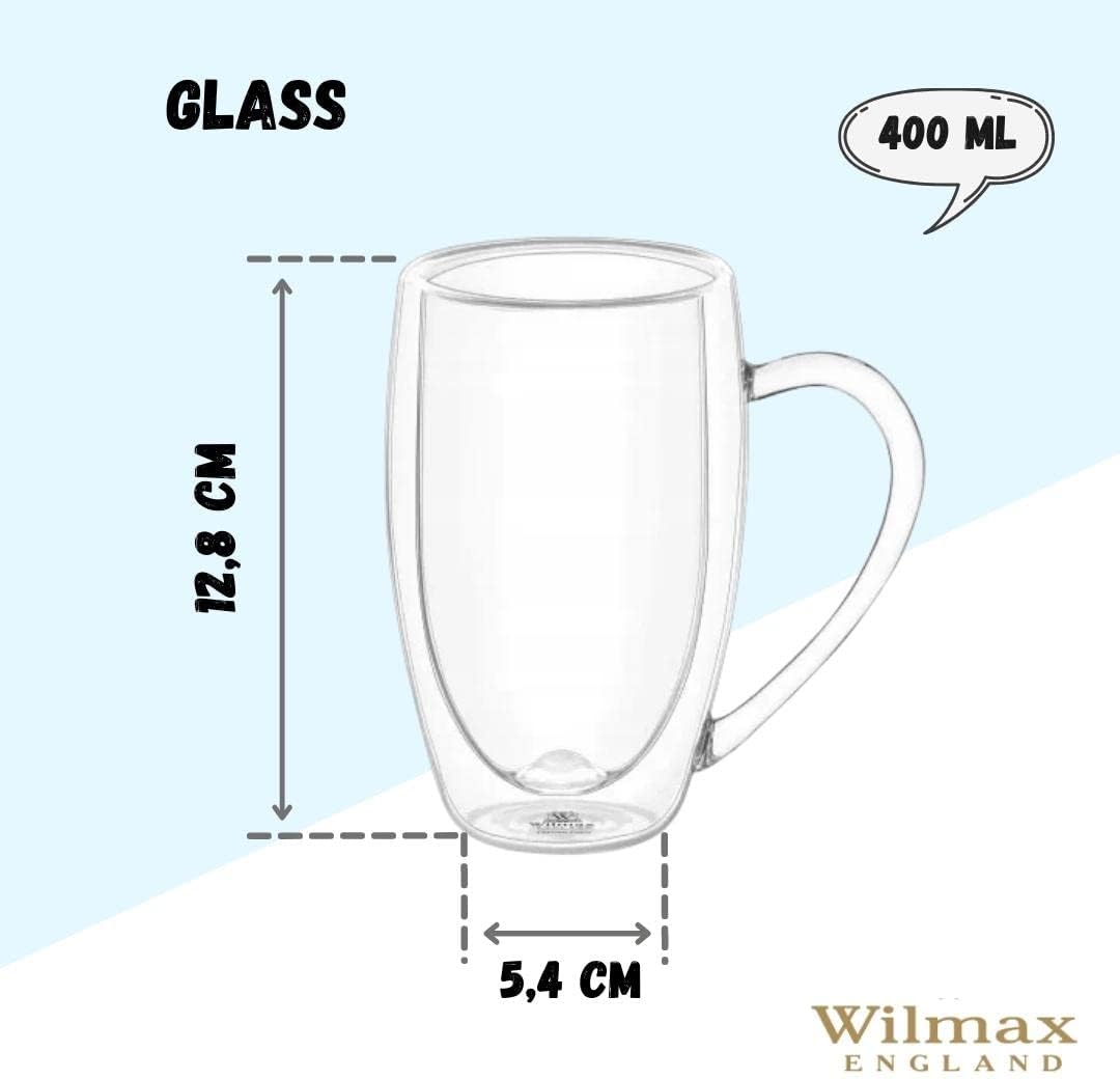 Wilmax Doppelwandiger Becher 400 ml Borosilikatglas 2er Set WL-888741/A2