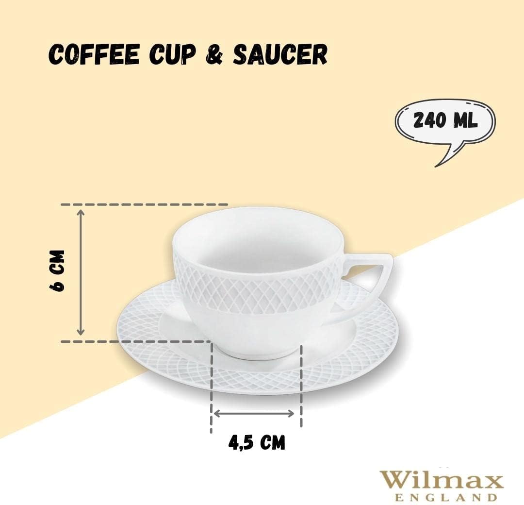 Wilmax Tasse mit Untertasse 240 ml Weiß Porzellan 6er Set