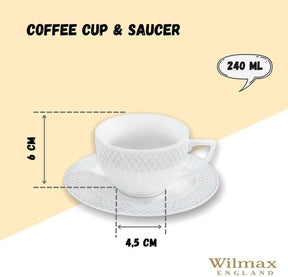 Wilmax Tasse mit Untertasse 240 ml Weiß Porzellan 6er Set