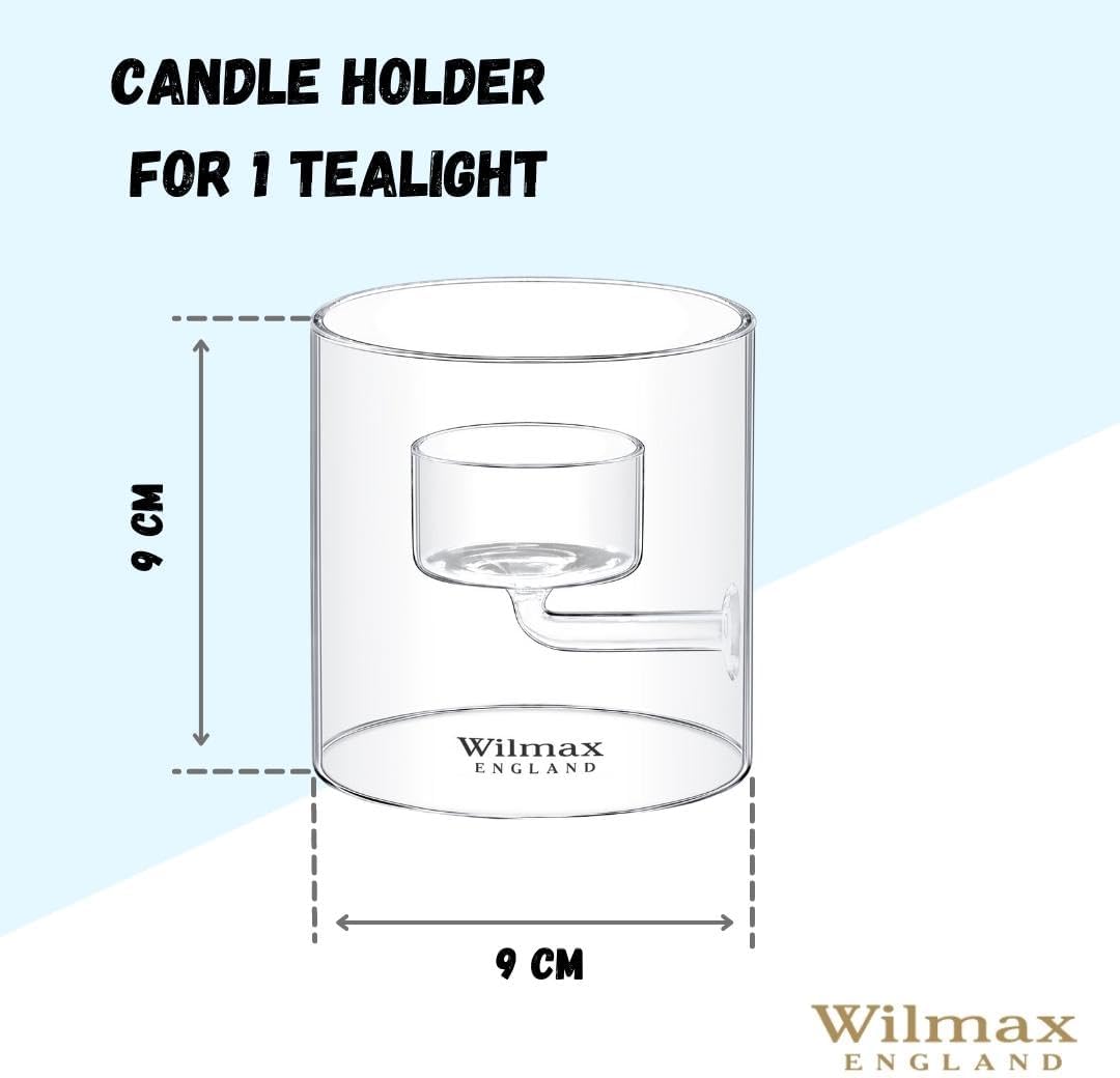 Wilmax Teelichthalter aus Glas für 1 Teelicht, 9 cm