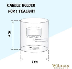 Wilmax Teelichthalter aus Glas für 1 Teelicht, 9 cm