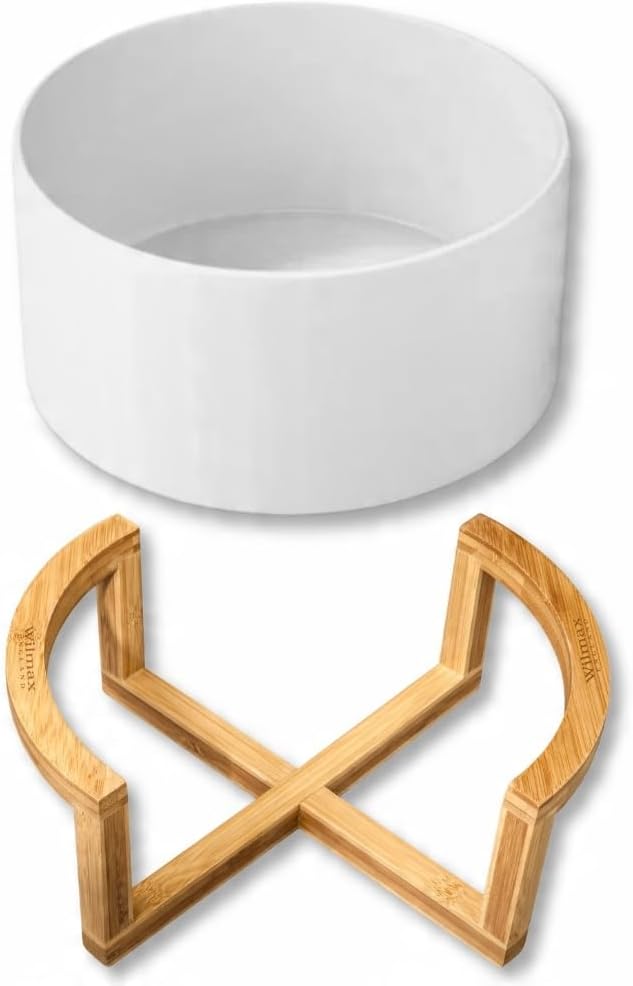 Wilmax Schüssel 20 cm Weiß Porzellan mit Bambusständer Set WL-992748/A-WL-771106/A