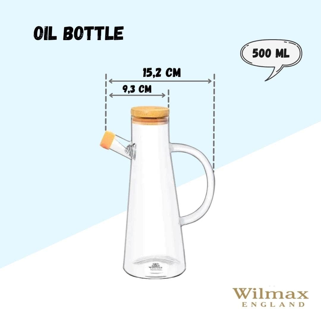 Wilmax Ölflasche 500 ml Glas mit Bambusdeckel WL-888964/A