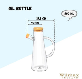 Wilmax Ölflasche 500 ml Glas mit Bambusdeckel WL-888964/A