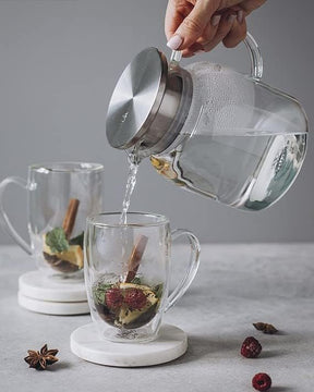 Wilmax Karaffe 1000 ml Thermoglas mit Edelstahl Deckel Transparent