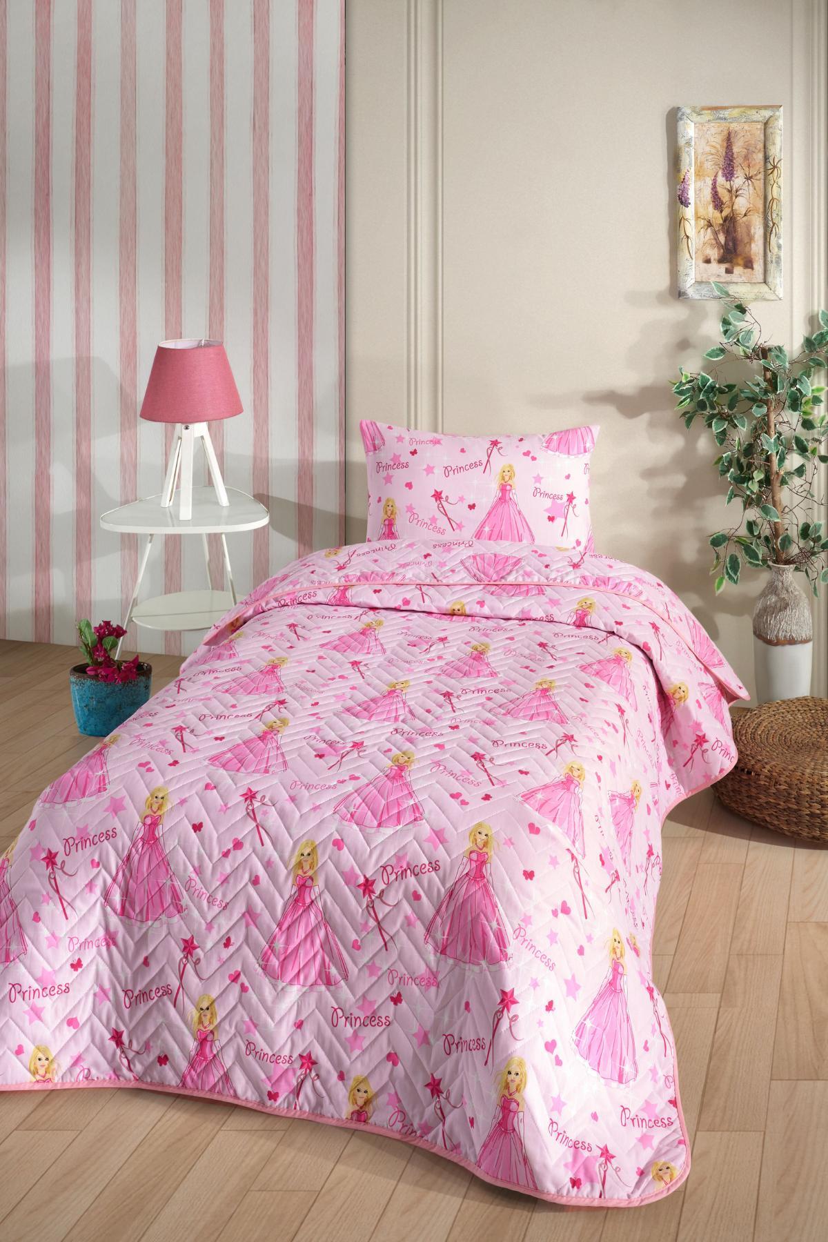 Prinzessinnen Gemusterte Kinder-Jugendzimmer Einzel-Tagesdecke-Bettbezug-Set 160x230 cm (OHNE LAKEN)