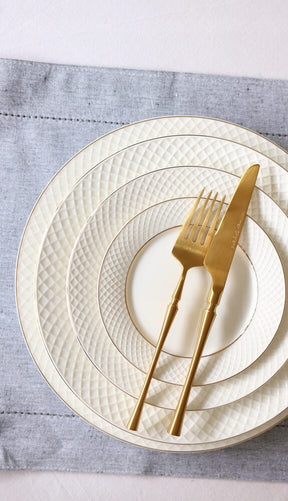 Wilmax Speiseteller 28 cm Weiß Porzellan mit Goldlinien WL-880102106/A