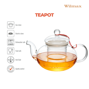 Wilmax Teekanne 1550 ml Glas mit Glasdeckel Transparent WL-888814/A