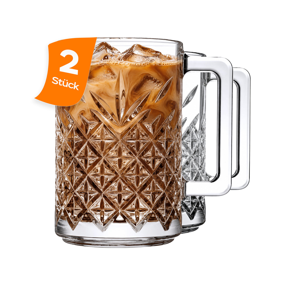 Pasabahce Timeless Glasbecher mit Henkel und Kristallschliff – 2er Set mit Eiskaffee, 315 ml
