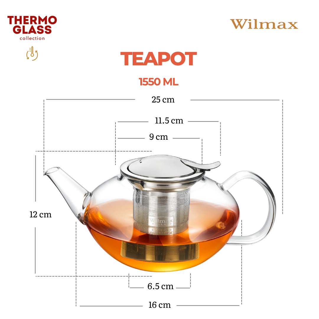 Wilmax Thermoglas Teekanne mit Edelstahlfilter