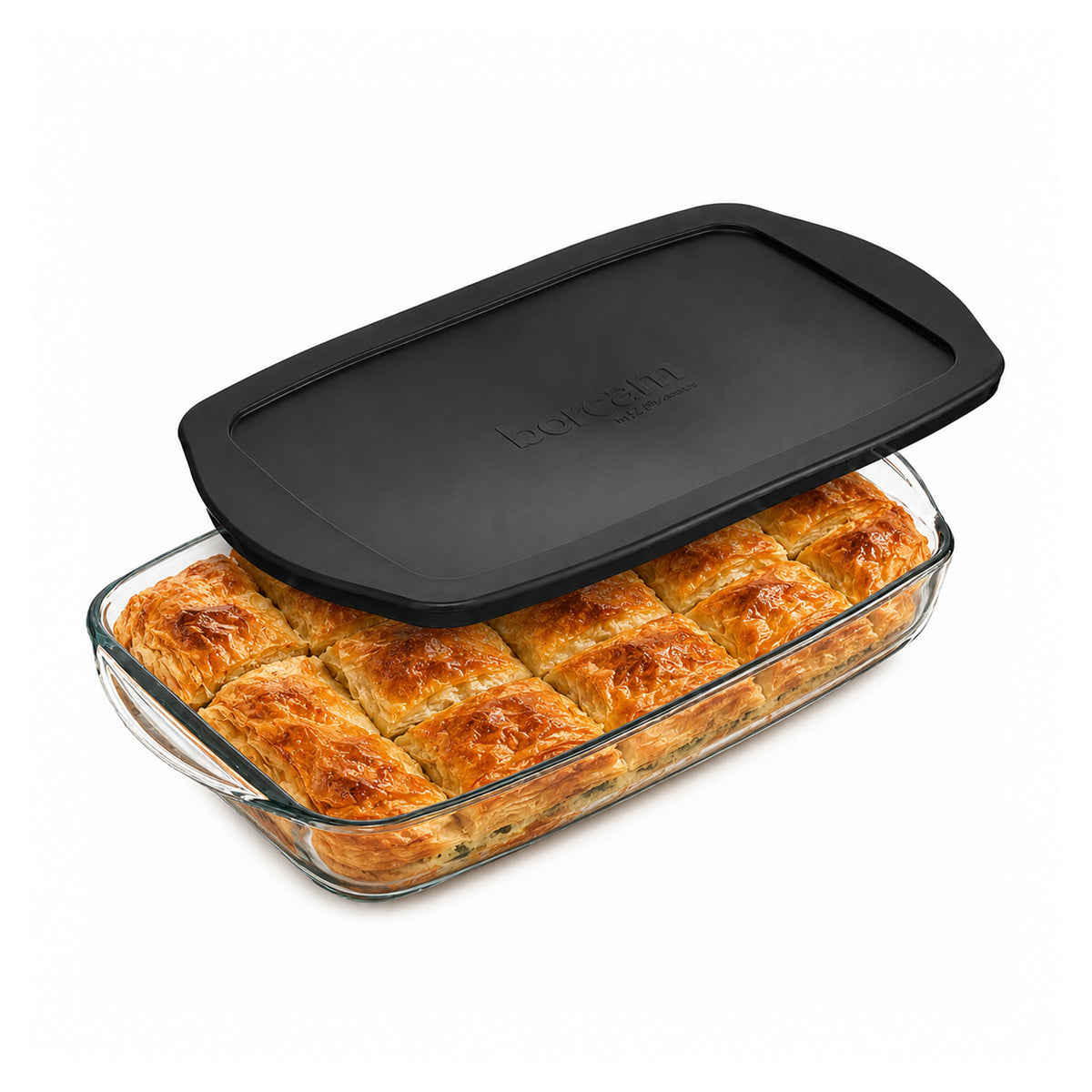 Pasabahce Borcam Bake&Keep Rechteckige Glas-Auflaufform mit Kunststoffdeckel - 1,95 L