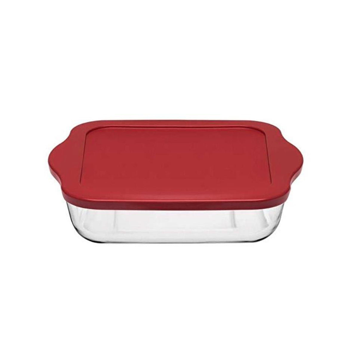 Pasabahce Borcam Bake&Keep – Quadratische Auflaufform mit rotem Kunststoffdeckel, 3200 ml