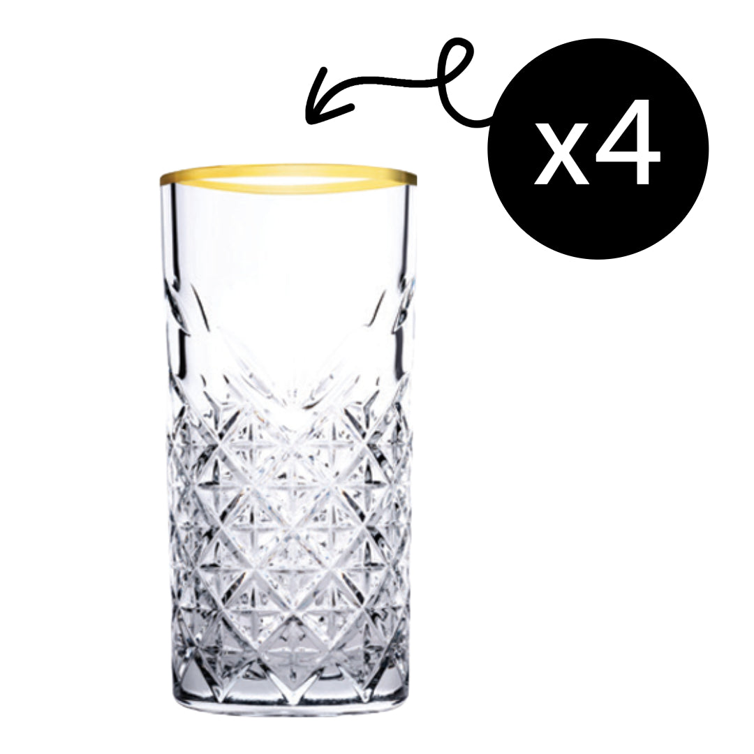 Pasabahce Timeless Golden Longdrinkgläser – 4er Set mit Goldrand