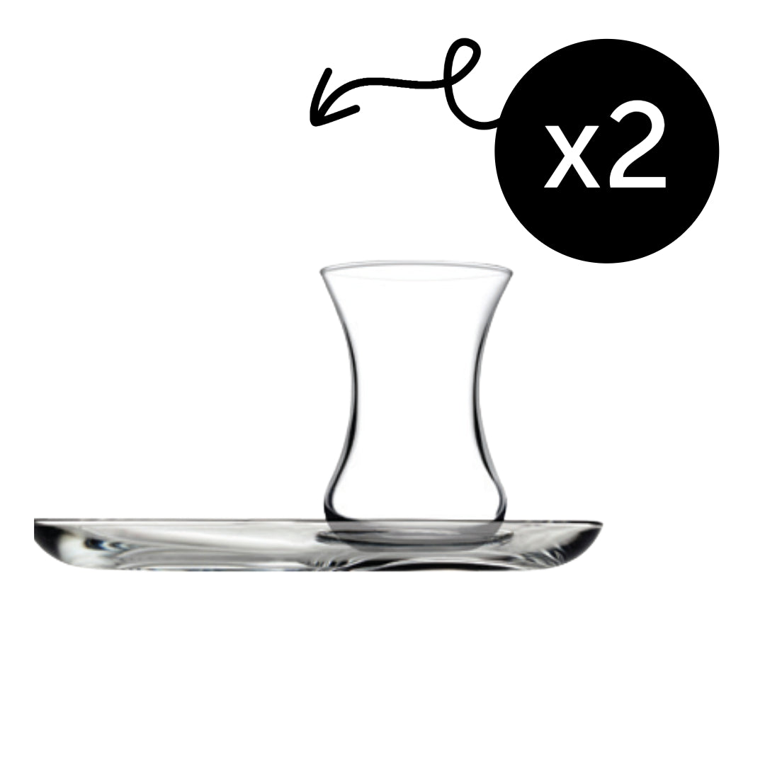 Pasabahce Incebelli Teeset, Teeglas und Untertasse, 125 ml 4er Set