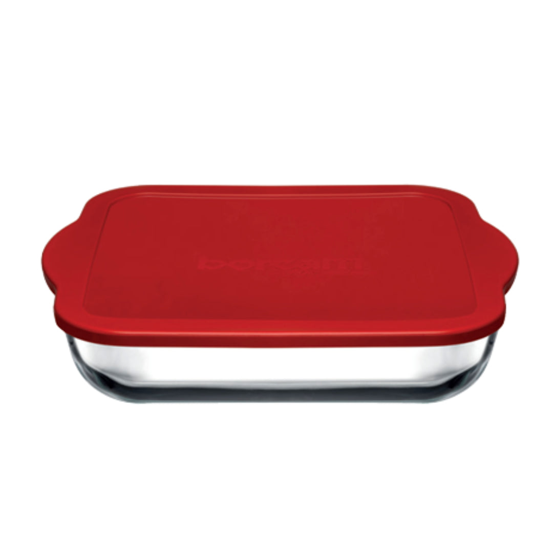 Pasabahce Borcam Bake&Keep – Quadratische Auflaufform mit rotem Kunststoffdeckel, 3200 ml