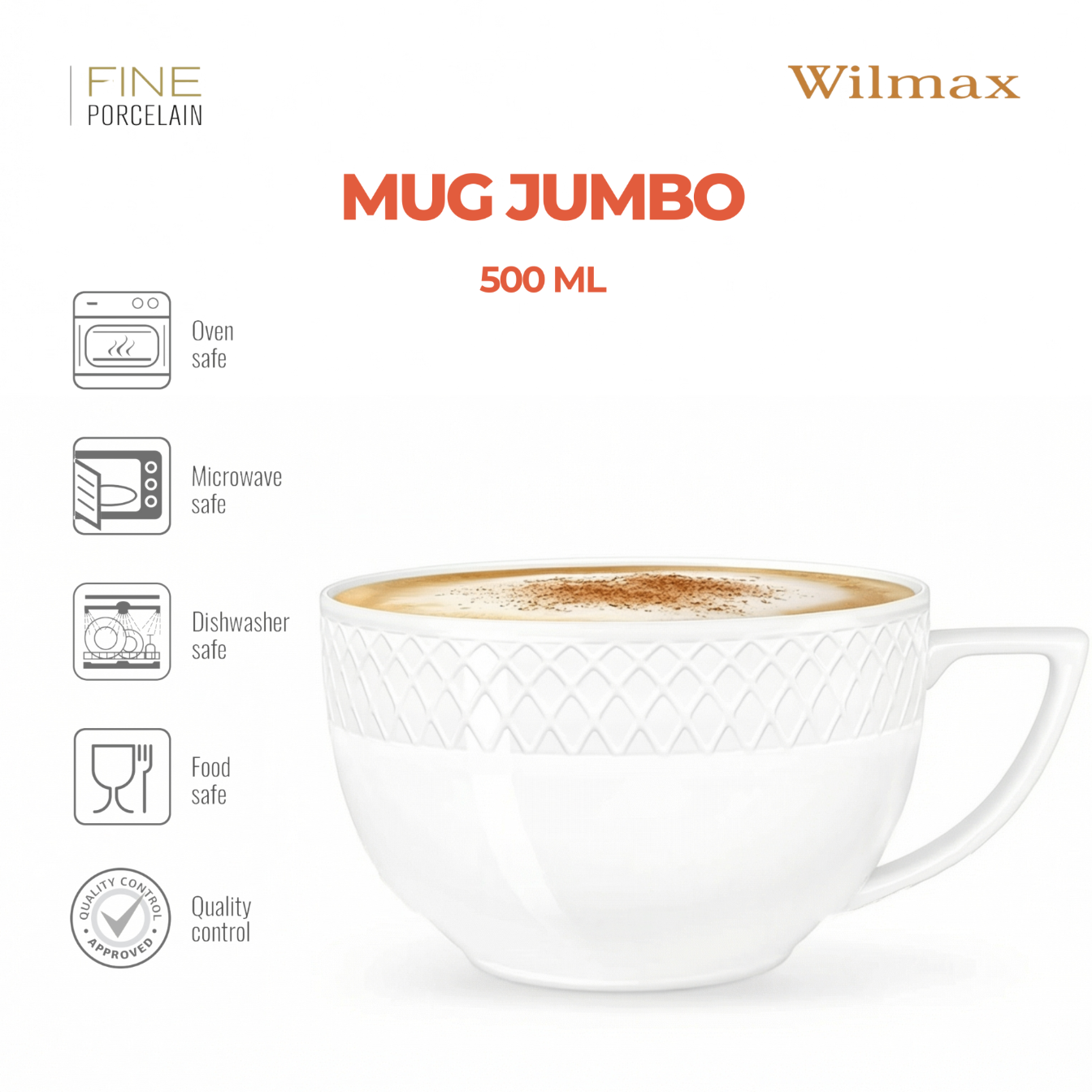 Wilmax Jumbo Tasse 500 ml Weiß Porzellan 2er Set WL-880109/2C