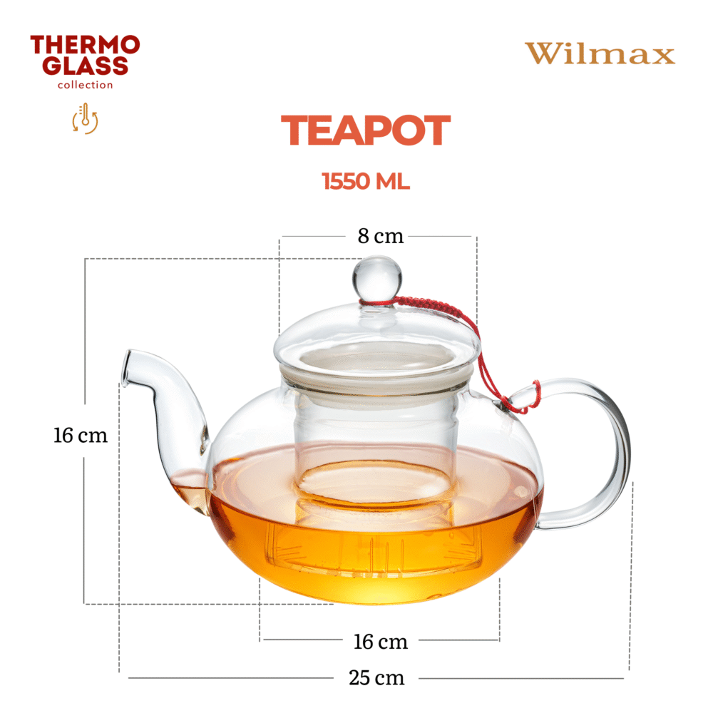 Wilmax Teekanne 1550 ml Glas mit Glasdeckel Transparent WL-888814/A