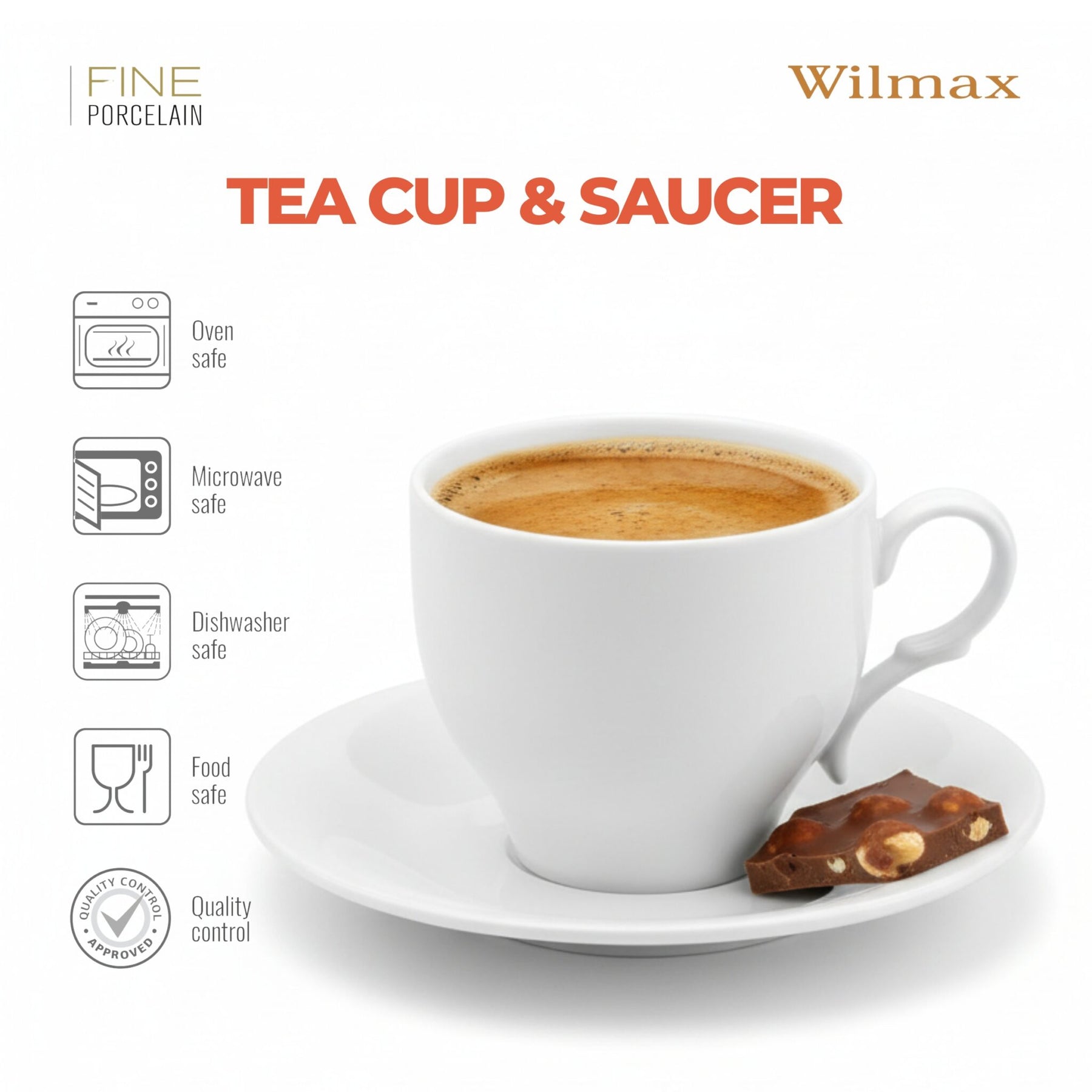 Wilmax Teetasse mit Untertasse 220 ml Weiß Porzellan WL-993009/AB