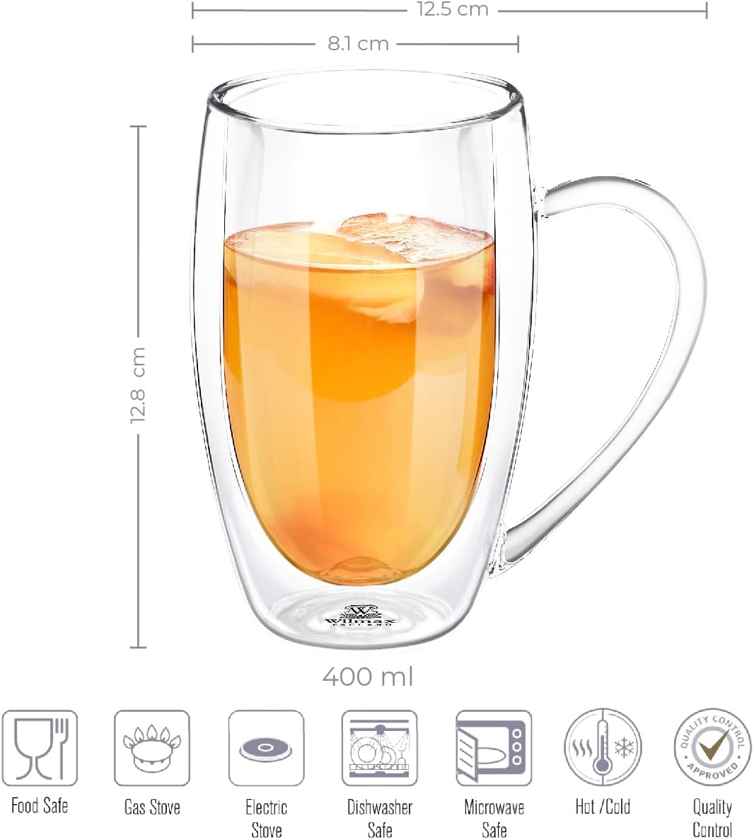 Wilmax Doppelwandige Thermoglas-Tasse mit Henkel