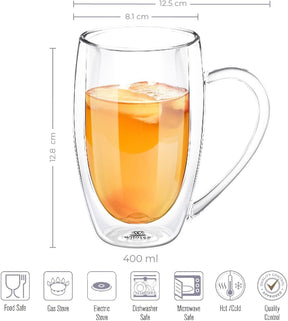Wilmax Doppelwandige Thermoglas-Tasse mit Henkel