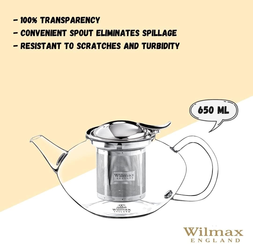 Wilmax Teekanne 650 ml Borosilikatglas Edelstahlfilter WL-888804/A
