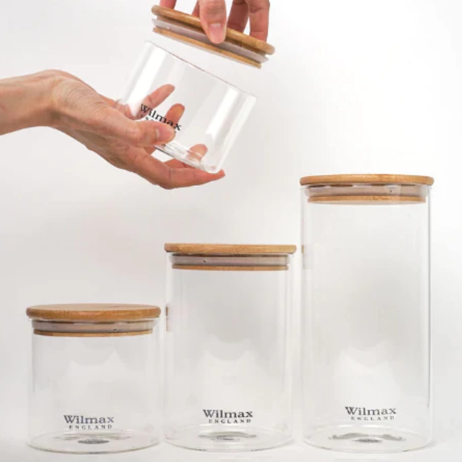 Wilmax Vorratsglas 2000 ml mit Bambusdeckel Transparent WL-888510/A