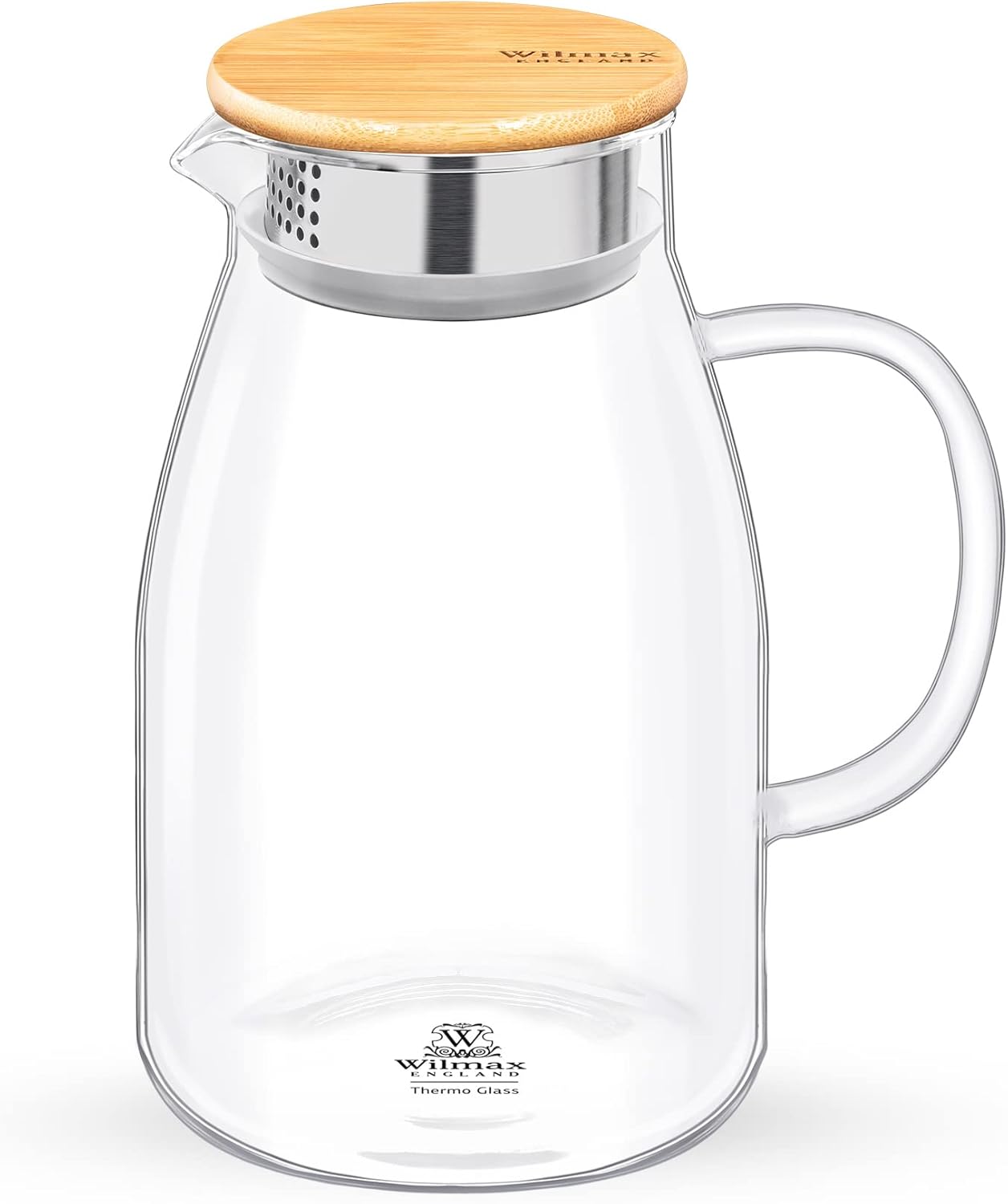 Wilmax Borosilikat Glas Krug mit Bambusdeckel