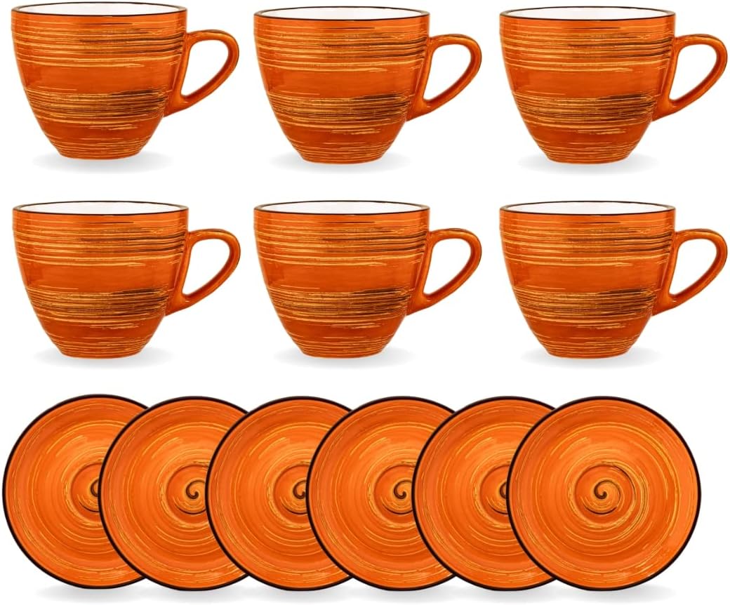 Wilmax Tasse Untertasse 300 ml Orange Porzellan 6er Set WL-669336/AB6