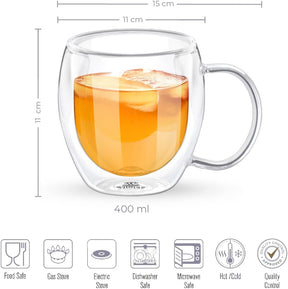 Wilmax Doppelwandige Thermoglas-Tasse mit Henkel