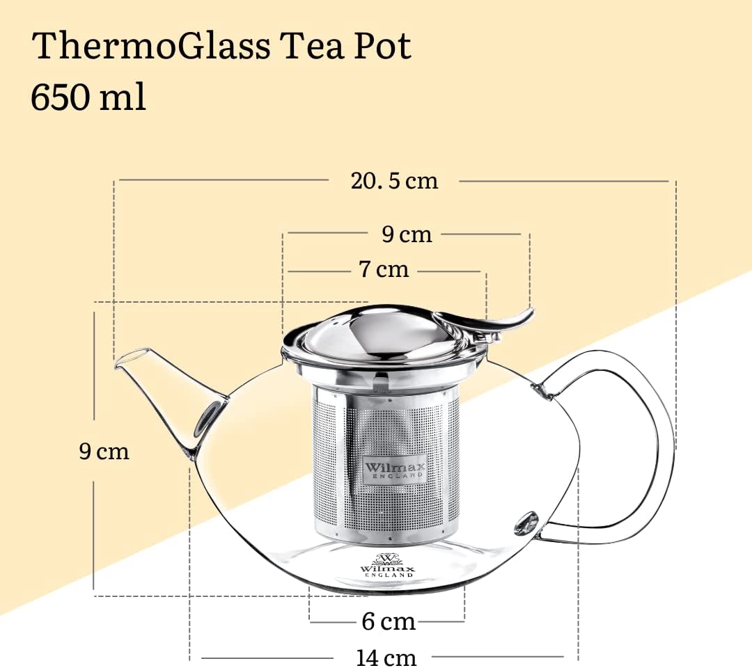 Wilmax Teekanne 650 ml Borosilikatglas Edelstahlfilter WL-888804/A
