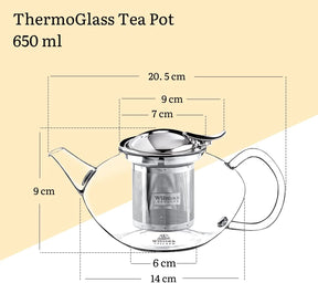 Wilmax Teekanne 650 ml Borosilikatglas Edelstahlfilter WL-888804/A