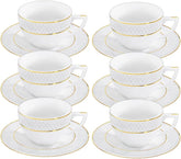 Wilmax Espressotasse mit Untertasse 90 ml Weiß Goldrand Porzellan 6er Set WL-880102400/AB6